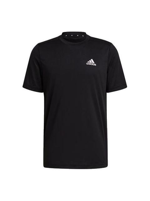 Men's adidas Solid Color Logo Casual Short Sleeve Black T-Shirt GM2090