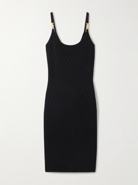 VERSACE Embellished Knitted Midi Dress