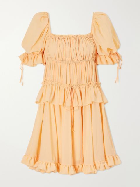 Chloé Shirred tiered silk georgette mini dress Pastel orange