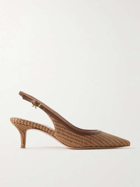 Marbella 55 leather-trimmed raffia slingback pumps