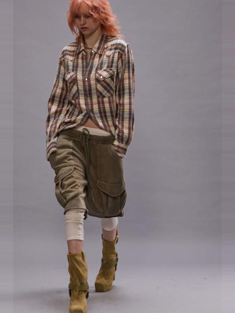 R13 SLIM COWBOY SHIRT - CREAM/GREY/ORANGE PLAID