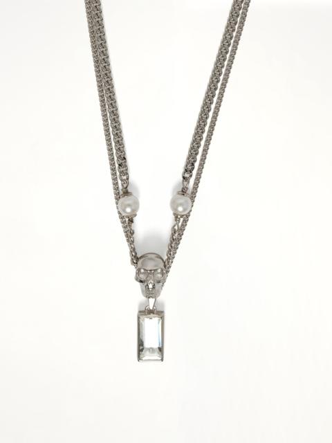 Alexander McQueen Skull & Pearl Necklace in Silver