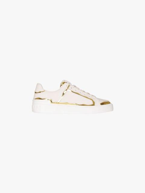 Balmain Bicolor white and gold calfskin B-Court sneakers