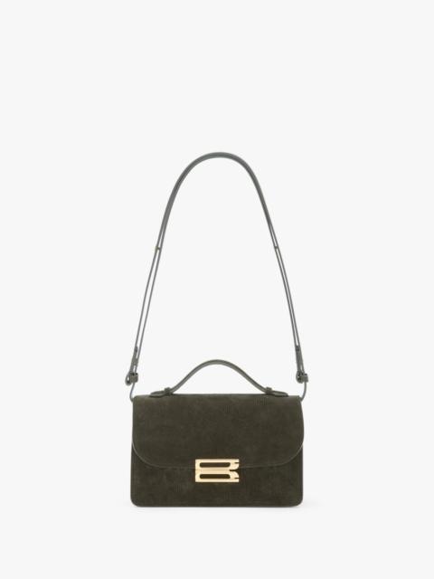 Victoria Beckham Mini Dorian Bag In Dark Olive Stripe Embossed Suede