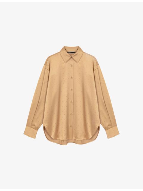 maje Collared Rhinestone-Embellished Stretch-Satin Shirt