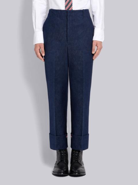 Thom Browne Navy Washed Cotton Denim Deconstructed Cuffed Classic Trouser