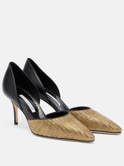Manolo Blahnik Taylerbinu leather-trimmed woven pumps