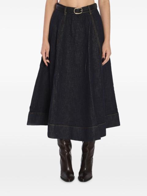 self-portrait flared belt midi skirt