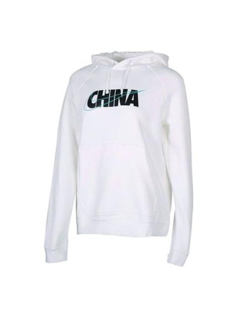 (WMNS) Nike Nsw Chn Po Hoodie Logo Printing White CU1624-100