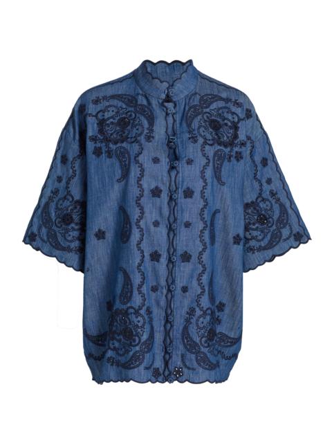 Zimmermann Women's Aster Embroidered Denim Shirt - Railway Blue