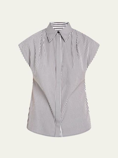 BRANDON MAXWELL Gabi Striped Cap-Sleeve Button-Down Shirt