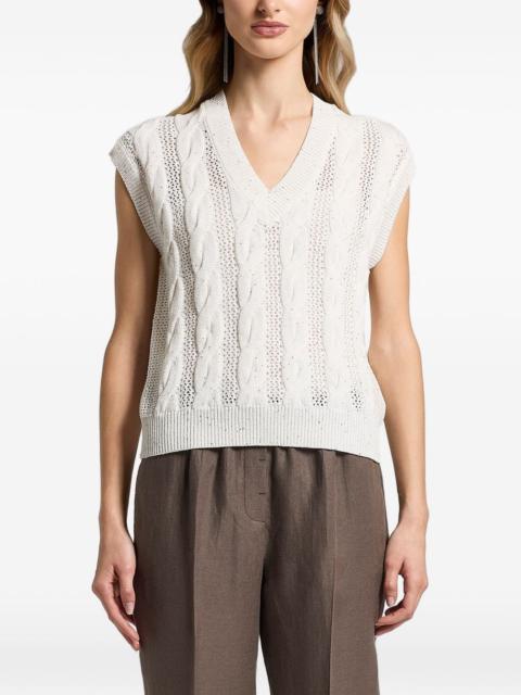 PESERICO sequinned cable-knit V-neck top
