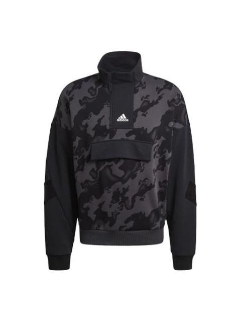 Men's adidas 1/4-Zip Aop Sports Training Printing Splicing Stand Collar Black 4-Zip Aop H25084