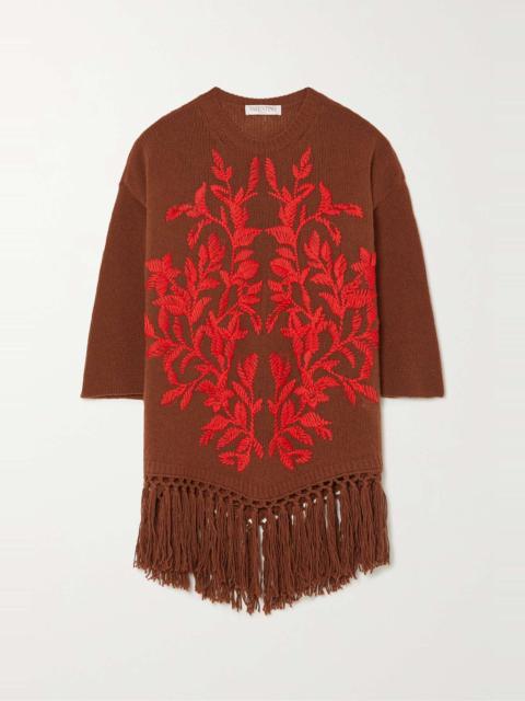 Valentino Fringed embroidered wool poncho