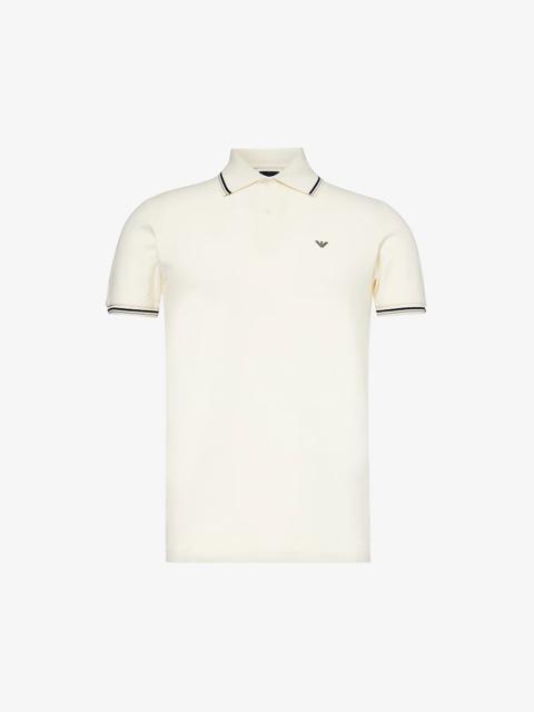 Brand-patch split-hem stretch-cotton polo shirt