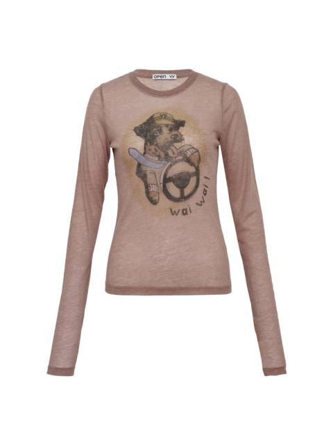 OPEN YY Pet Club Sheer Long Sleeve Top