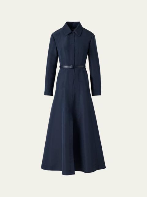 AKRIS Ottoman Silk Belted A-Line Midi Shirtdress