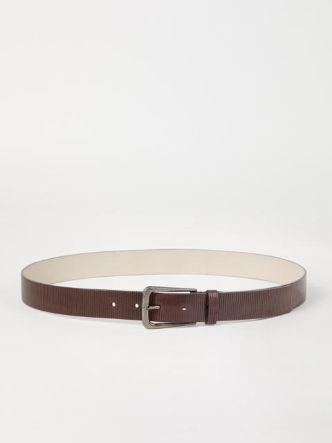 Brunello Cucinelli Carved leather belt with shimmering buckle
