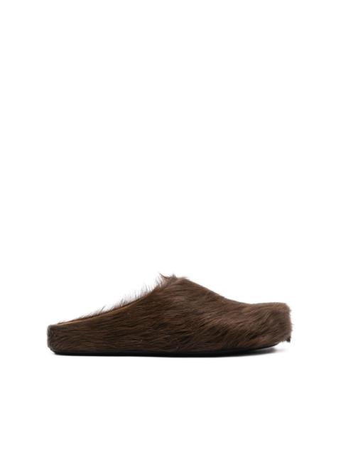 fur-trimmed sabot slippers