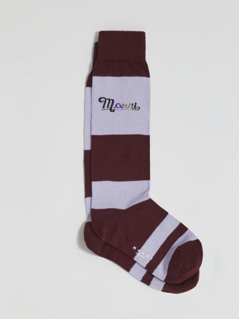 Marni BURGUNDY AND PURPLE STRIPED COTTON RAINBOW LOGO INTARSIA SOCK
