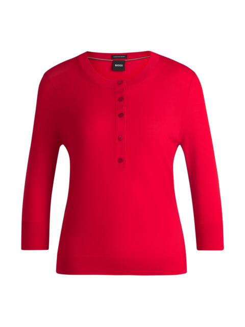 BOSS HENLEY-NECK SWEATER IN MERINO WOOL