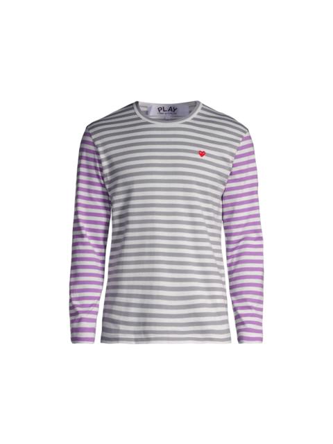 Comme des Garçons PLAY MENS LONG SLEEVES TEE BI-COLOUR STRIPED - GRAY/PURPLE