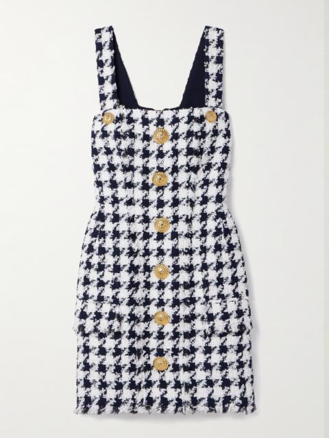 Balmain Button-embellished Frayed Tweed Mini Dress