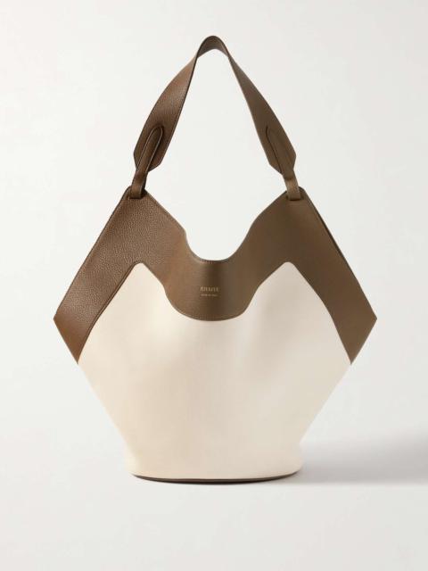 KHAITE Lotus medium leather-trimmed canvas tote Cream