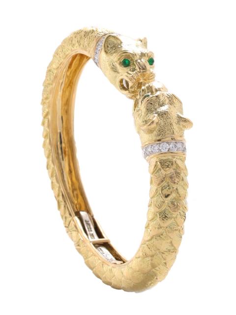 DAVID WEBB Diamond Emerald Greek Lion Cuff Bracelet