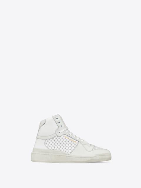 SAINT LAURENT sl24 mid-top sneakers in used-look perforated leather