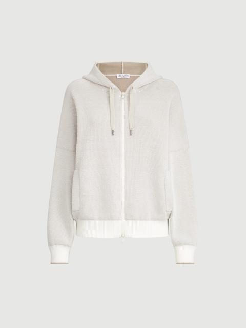 Brunello Cucinelli Cotton honeycomb stitch hooded jacquard cardigan