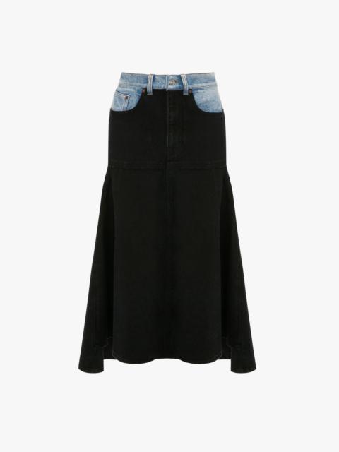 Patched Denim Skirt In Contrast Wash