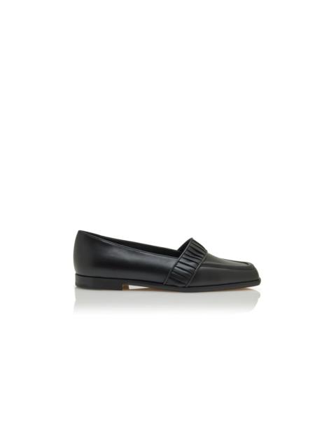 Manolo Blahnik Black Calf Leather Pleat Detail Loafers