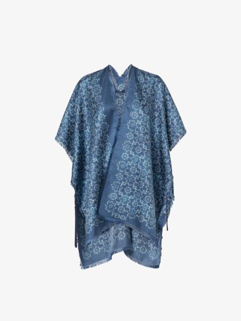 FENDI Poncho Blue denim-effect FF silk poncho