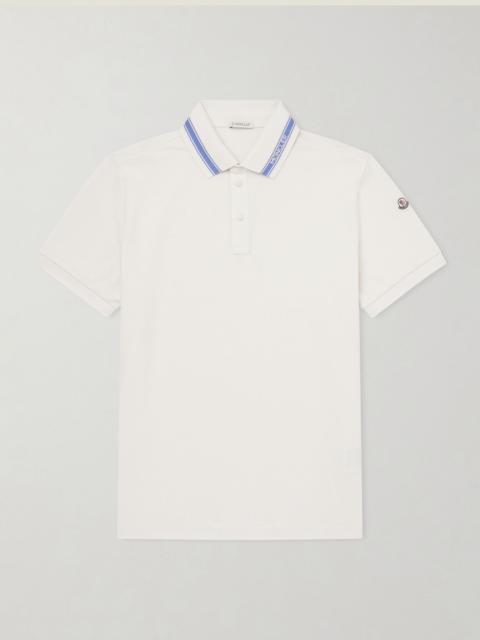 Moncler Logo-Appliquéd Honeycomb-Knit Cotton Polo Shirt Off-white