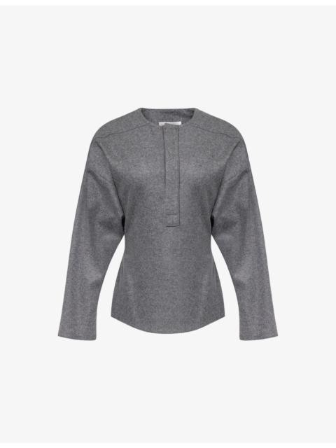 Victoria Beckham Henley Gathered Wool And Cashmere Top