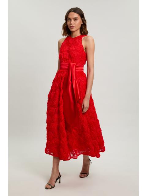 KAREN MILLEN Rosette Tulle Satin Belt Woven Prom Dress