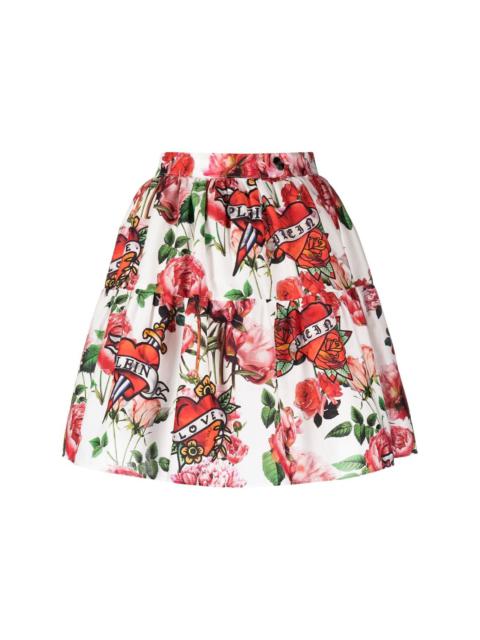 PHILIPP PLEIN floral pleated mini skirt