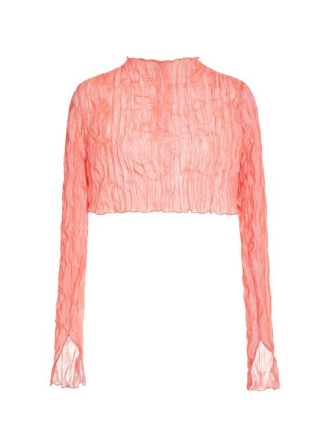 LAPOINTE Pleated Georgette Crop Top coral