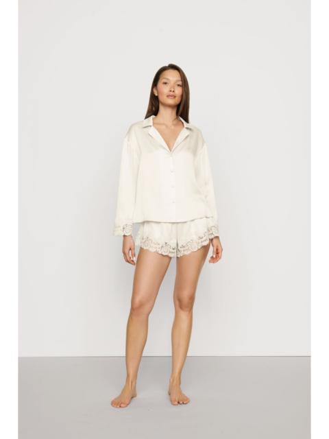 eberjey Washable Silk with Lace Embroidery Long Sleeve Top & Short PJ Set