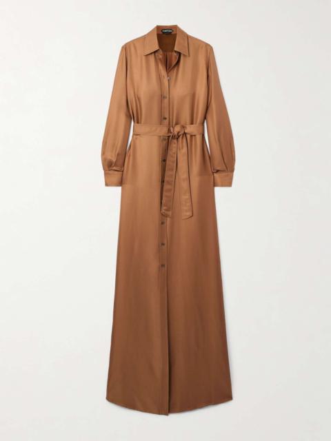TOM FORD Belted silk-twill maxi shirt dress Camel