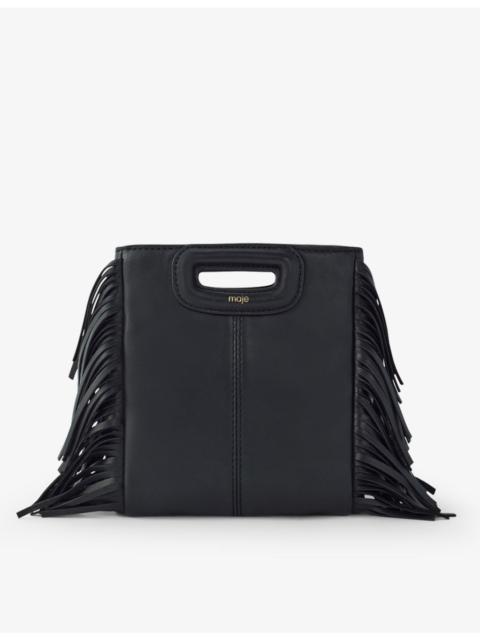 maje M mini logo-embossed fringed-trim leather cross-body bag