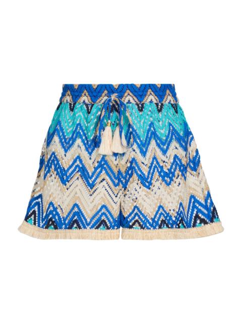 RAMY BROOK Women's Duke Chevron Open-Knit Shorts - Blue Chevron