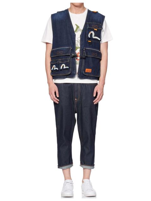 EVISU SEAGULL EMBROIDERED MULTI-POCKET DENIM VEST