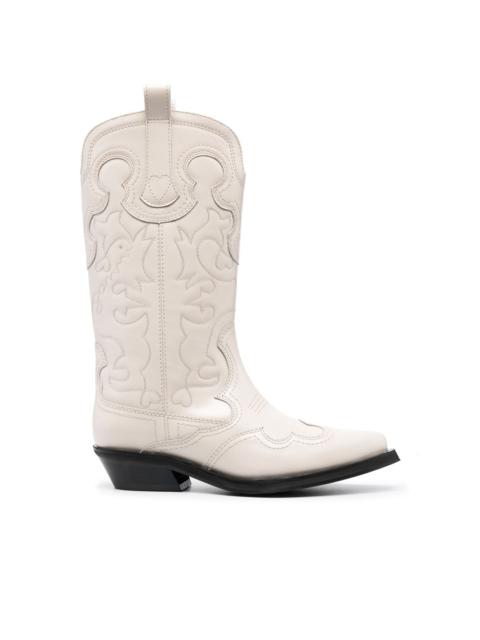 GANNI 40mm embroidered mid-calf western boots