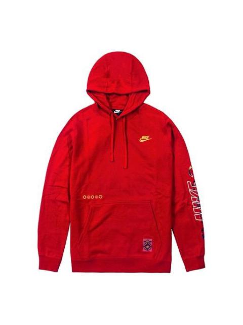 Nike Sportswear Club Printing Long Sleeves Pullover Drawstring Red CU3670-687