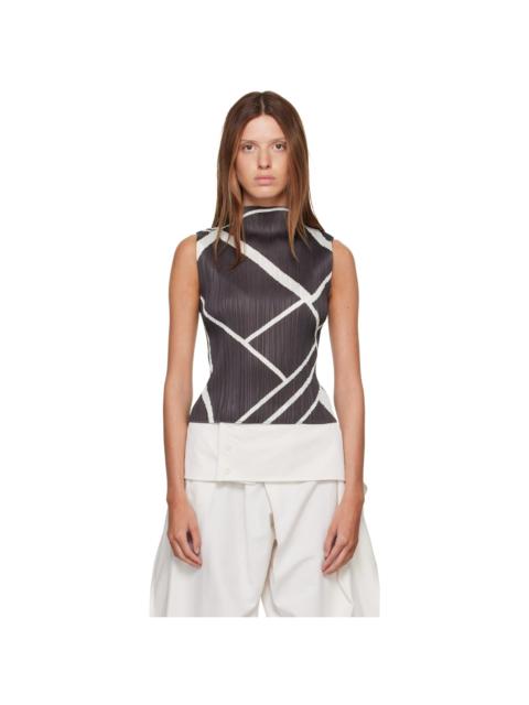 Pleats Please Issey Miyake Gray & White Fold Line Top