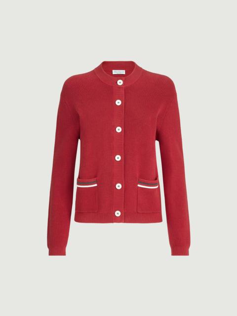 Brunello Cucinelli Cotton ribbed cardigan with shiny pocket details