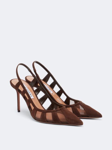 AQUAZZURA Screen 85 suede and mesh slingback pumps