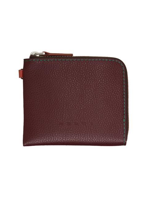 Marni Burgundy Contrast Stitching Leather Zip Wallet